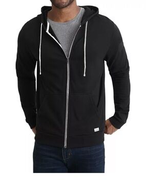 Marine Layer Men's Black Full-Zip Hoodie with Contrast Drawstrings